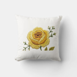 Elegant Yellow Rose Faux Embroidery Throw Pillow Kudde