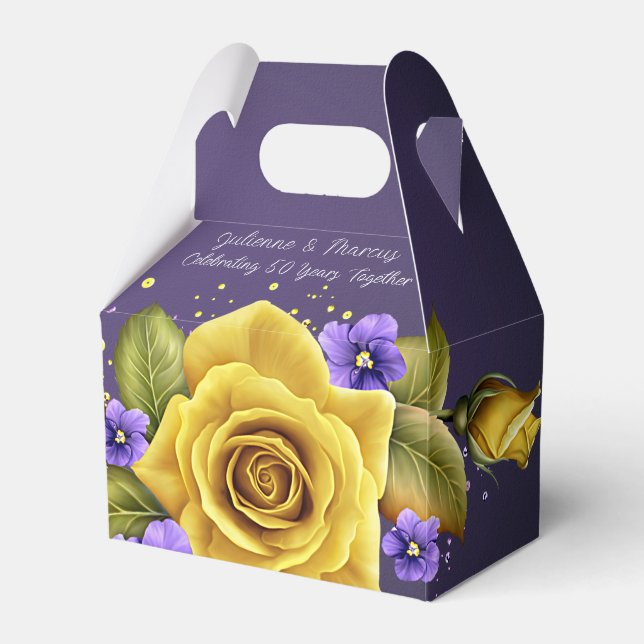 Elegant Yellow Roses, Purple Violets 50th Anniv | Presentaskar (Framsidan Sidan)