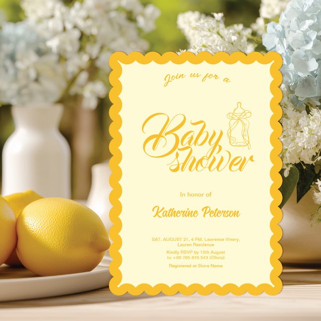 Elegant Yellow Scalloped Baby Shower Invitation Inbjudningar (Skapare uppladdad)