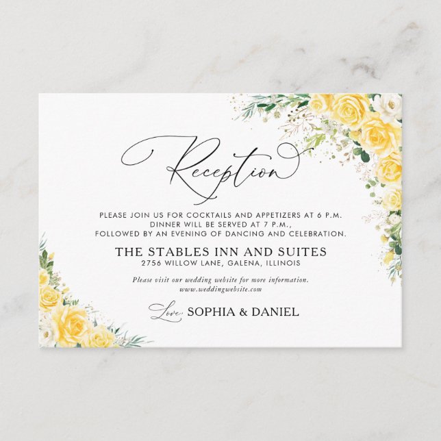 Elegant Yellow Wedding Reception Card Tilläggskort (Framsida)