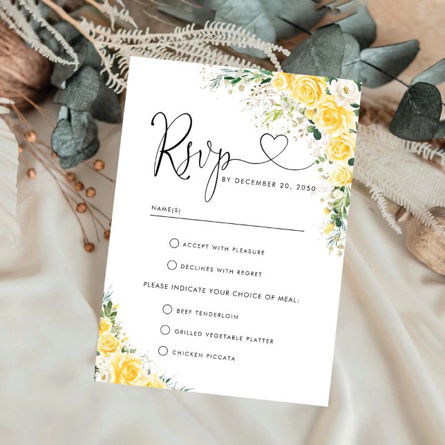 Elegant Yellow Wedding RSVP Card OSA Kort (Skapare uppladdad)
