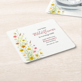 Elegant Yellow Wildflower 1st Birthday Party Underlägg Papper Kvadrat