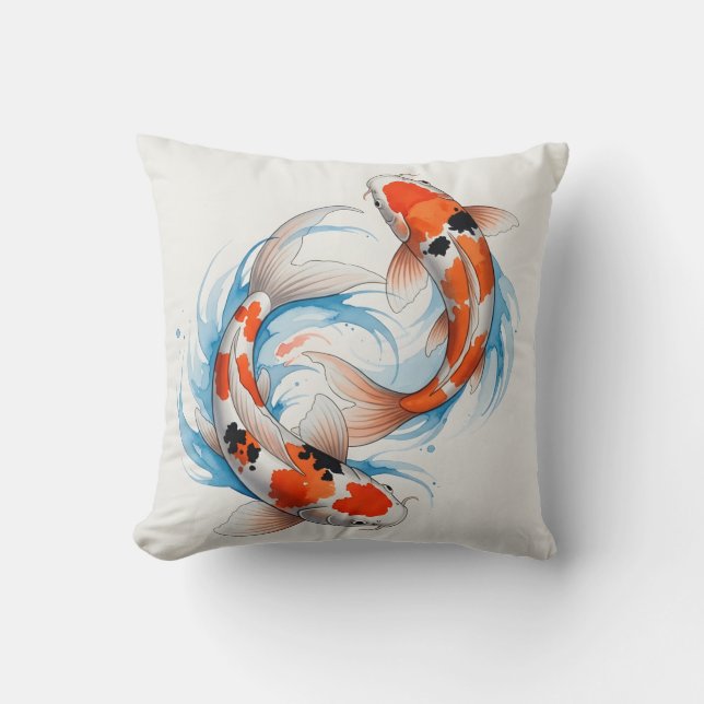Elegant Yin Yang Koi Fisk Akvarell Kudde (Framsida)