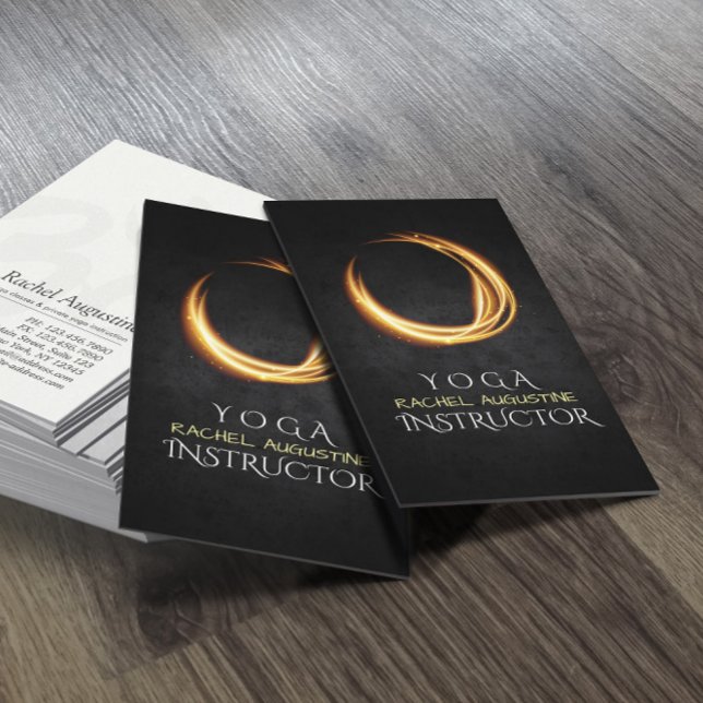 Elegant YOGA Black & Guld ZEN Symbol Glowing Light Visitkort (Skapare uppladdad)
