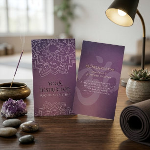 Elegant Yoga Blommig Mandala Om-symbol Lila Grunge Visitkort