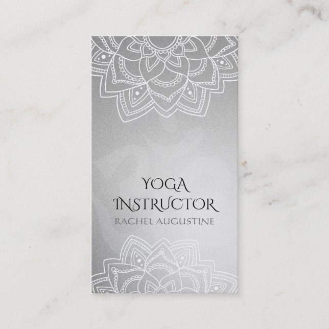 Elegant Yoga Blommigt Mandala om Symbol Silver Foi Visitkort (Framsida)