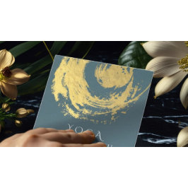 Elegant YOGA Blue & Guld ZEN Symbol Brushstrokes Fyrkantigt Visitkort