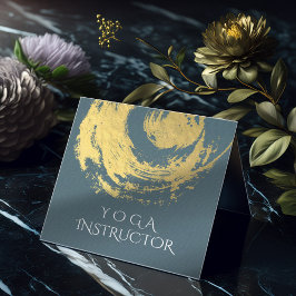 Elegant YOGA Blue & Guld ZEN Symbol Brushstrokes Fyrkantigt Visitkort