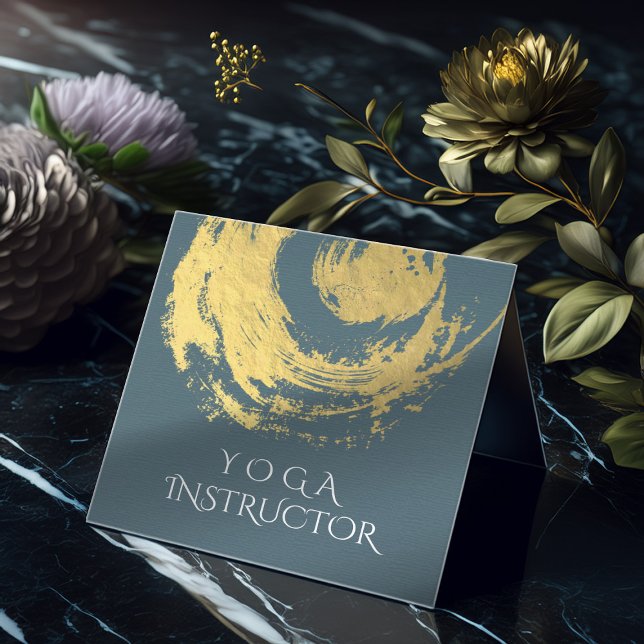 Elegant YOGA Blue & Guld ZEN Symbol Brushstrokes Fyrkantigt Visitkort (Skapare uppladdad)