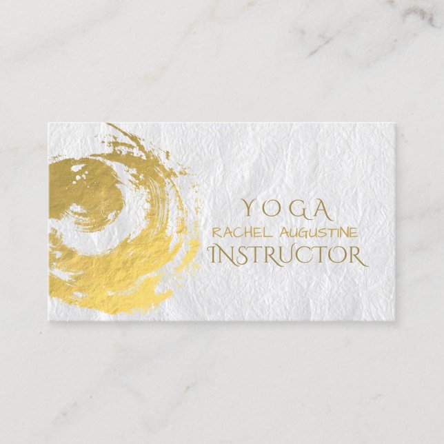 Elegant YOGA Gold Foil Brushstrokes ZEN Symbol Bus Visitkort (Framsida)