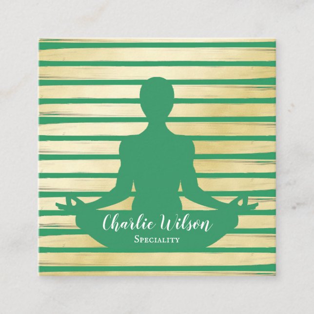 Elegant yoga grönt turkos guld färgstripe fyrkantigt visitkort (Framsida)