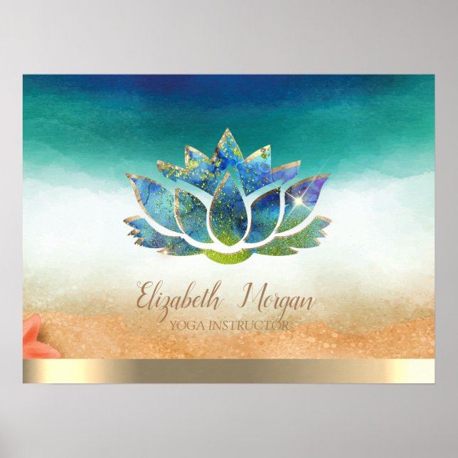 Elegant Yoga Instructor Blue Lotus Poster (Framsidan)