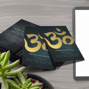Elegant Yoga Instructor Studio Gold Foil Om Symbol Visitkort