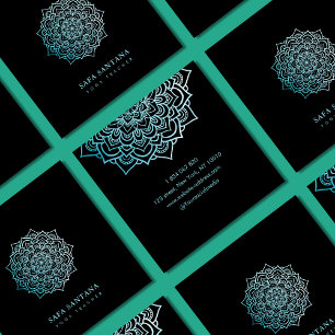 Elegant Yoga Instructor Teal Lotus Mandala Fyrkantigt Visitkort