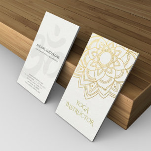 Elegant YOGA-instruktör Vit Guld Blommig Mandala Visitkort