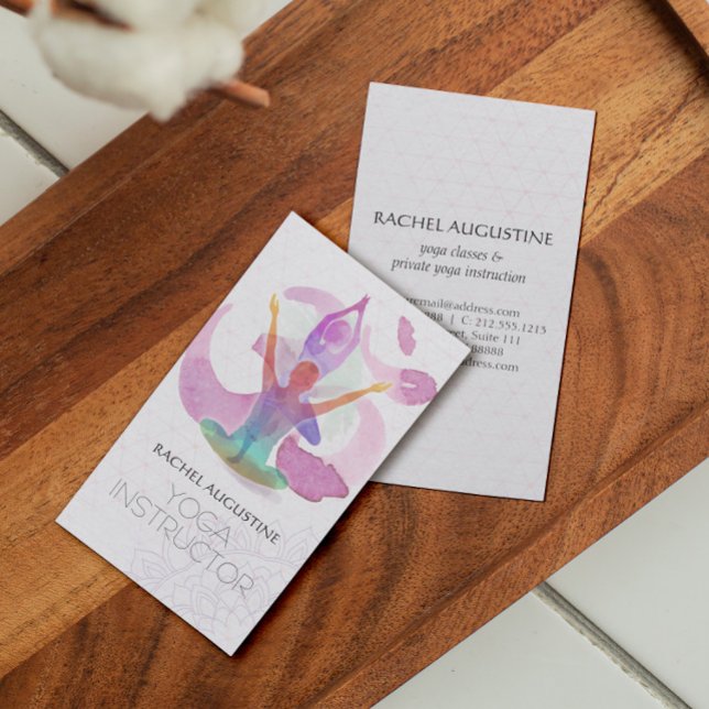 Elegant Yoga Meditation Pose Om Symbol Watercolor Visitkort (Skapare uppladdad)