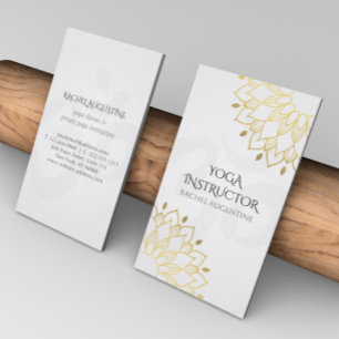 Elegant Yoga White Guld Blommigt Om Symbol Mandala Visitkort