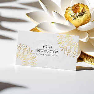 Elegant Yoga White Guld Blommigt Om Symbol Mandala Visitkort