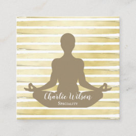 Elegant Yoga white sepia brun guld stripe Fyrkantigt Visitkort