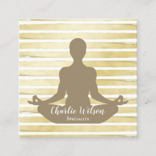 Elegant Yoga white sepia brun guld stripe Fyrkantigt Visitkort