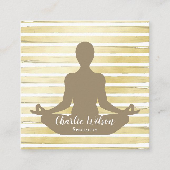 Elegant Yoga white sepia brun guld stripe Fyrkantigt Visitkort (Framsida)