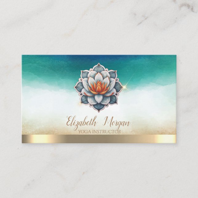 Elegant yogainstruktör Blå Lotus Akvarell Visitkort (Framsida)