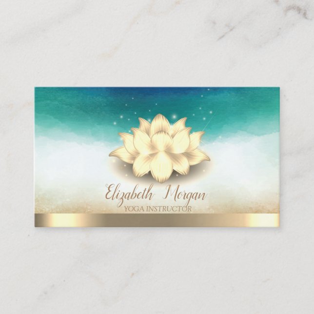 Elegant yogainstruktör Guldlotus Akvarell Visitkort (Framsida)