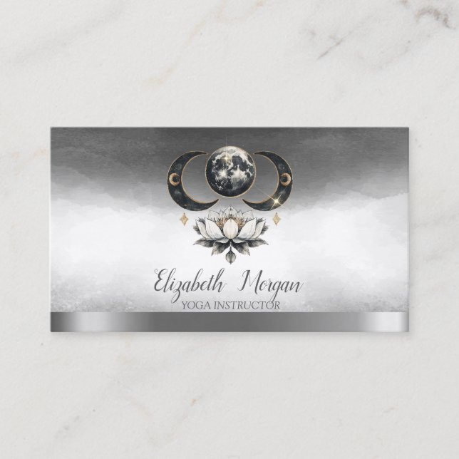 Elegant yogainstruktör Lotus Moon Silver Visitkort (Framsida)