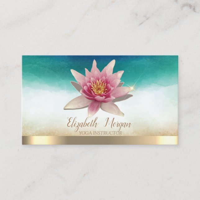 Elegant yogainstruktör Vattenfärg Lotus  Visitkort (Framsida)
