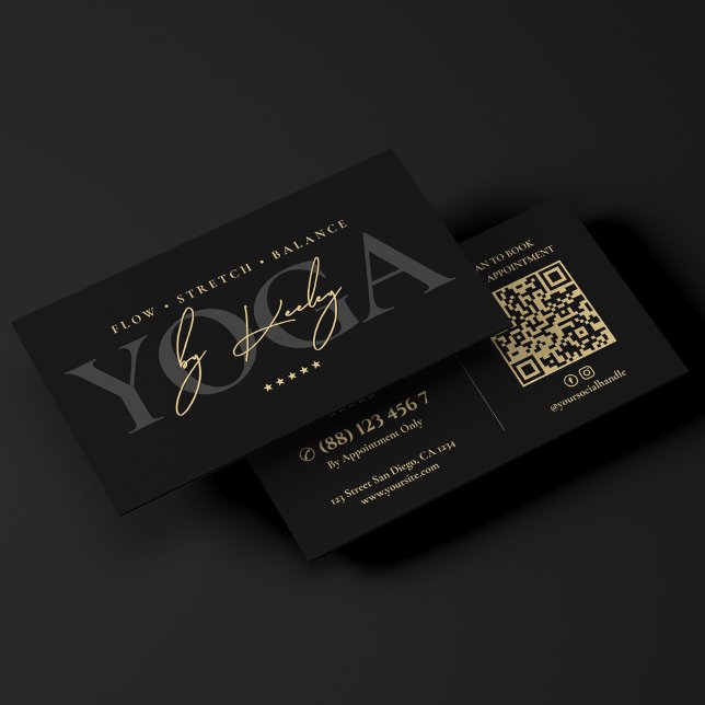 Elegant yogainstruktör Wellness Coach Svart skylt Visitkort (Elegant Yoga Instructor Wellness Coach Black Sign Business Card
)
