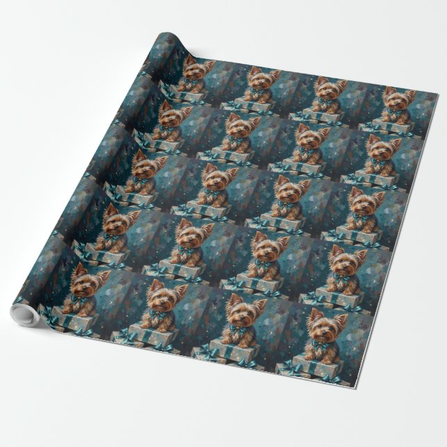 Elegant Yorkshire Terrier Dog Holiday Gift Stack Presentpapper (Utrullad)