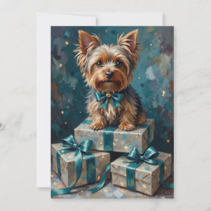 Elegant Yorkshire Terrier Hund Jul Presenter Stapl Julkort