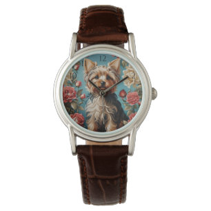 Elegant Yorkshire Terrier Porträtt Ro Garden Armbandsur