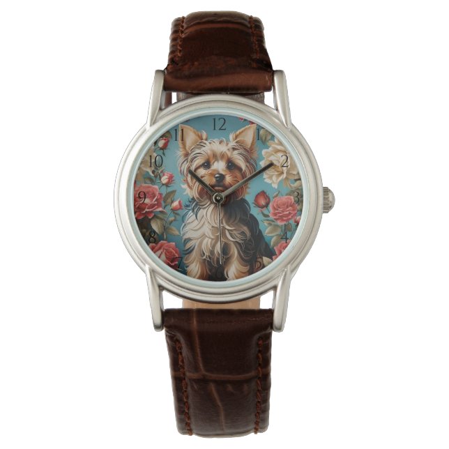 Elegant Yorkshire Terrier Porträtt Ro Garden Armbandsur (Framsida)
