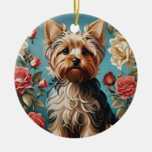 Elegant Yorkshire Terrier Porträtt Ro Garden Julgransprydnad Keramik