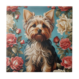 Elegant Yorkshire Terrier Porträtt Ro Garden Kakelplatta