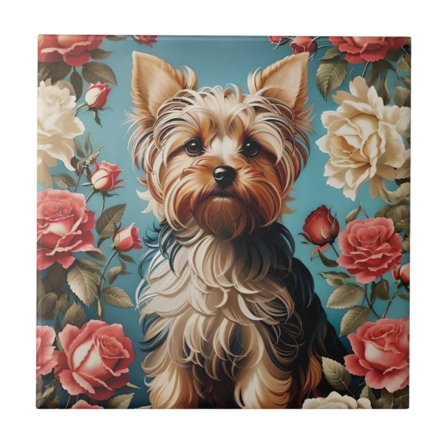 Elegant Yorkshire Terrier Porträtt Ro Garden Kakelplatta (Framsidan)