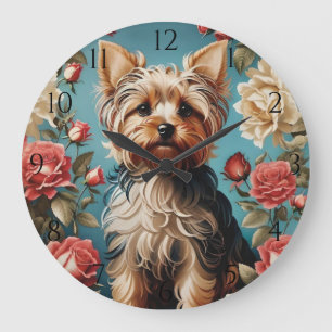 Elegant Yorkshire Terrier Porträtt Ro Garden Stor Klocka