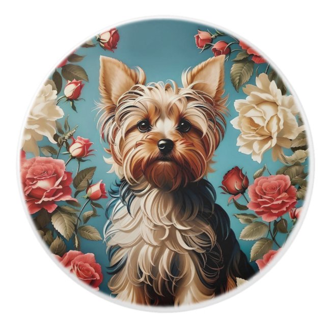 Elegant Yorkshire Terrier Porträtt Rosengård Knopp (Framsidan)