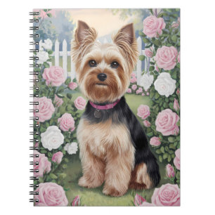 Elegant Yorkshire Terrier Ro Garden Painting Anteckningsbok