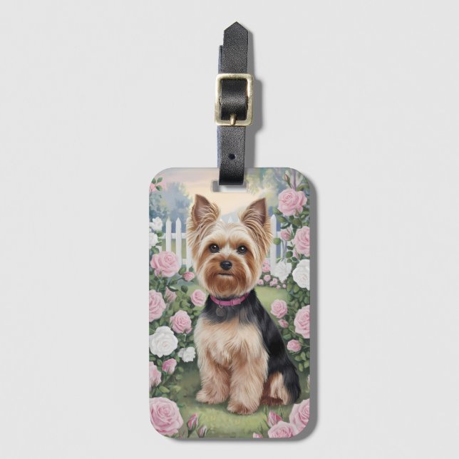 Elegant Yorkshire Terrier Ro Garden Painting Bagagebricka (Framsida vertikal)