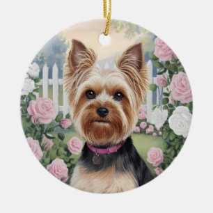Elegant Yorkshire Terrier Ro Garden Painting Julgransprydnad Keramik
