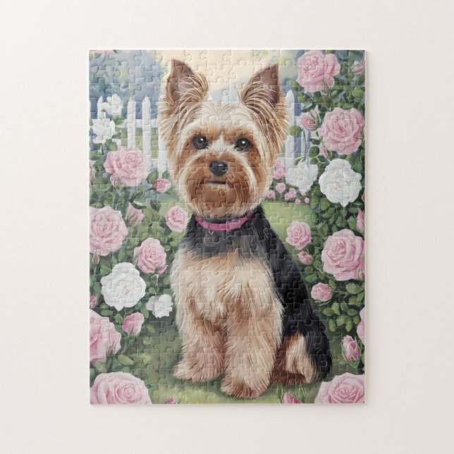 Elegant Yorkshire Terrier Ro Garden Painting Pussel (Vertikal)