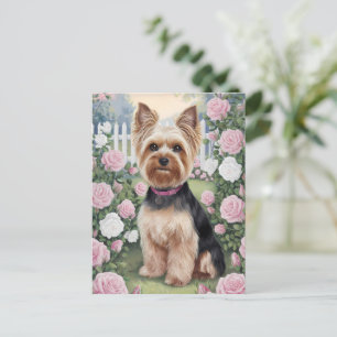 Elegant Yorkshire Terrier Ro Garden Painting Vykort
