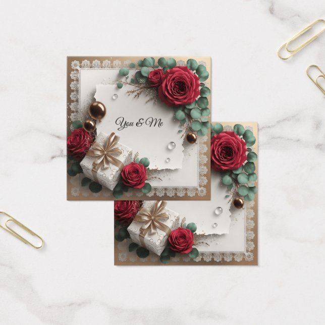 Elegant “You & Me” Gold Cursive Flat Greeting Card Fyrkantigt Visitkort (Kontor)