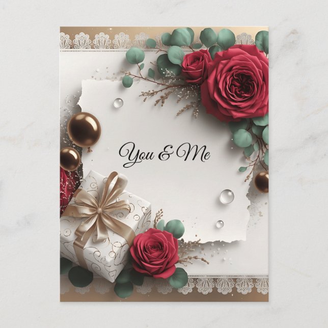 Elegant “You & Me” Guld Kursiv Platt Välkomstkort Helg Vykort (Framsida)