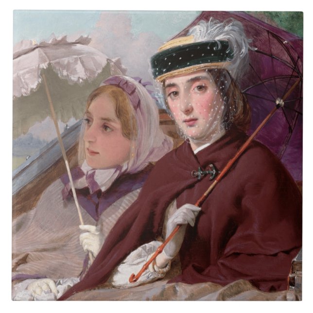 Elegant Young Dam Riding in a Carriage Kakelplatta (Framsidan)