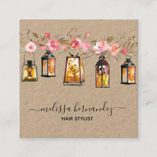 Elegant yrkesmässig blom- hårstylistkorall fyrkantigt visitkort (Framsida)