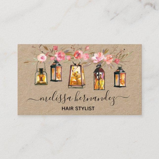 Elegant yrkesmässig blom- hårstylistkorall visitkort (Framsida)