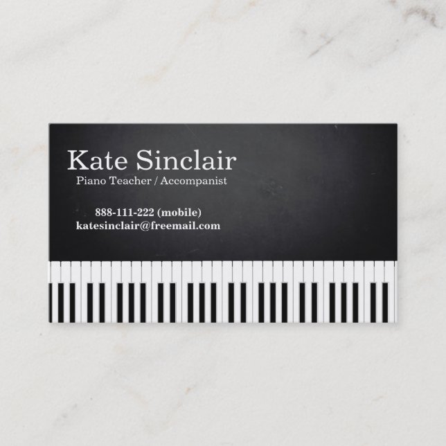 Elegant yrkesmässig pianolärare för modern musik visitkort (Framsida)